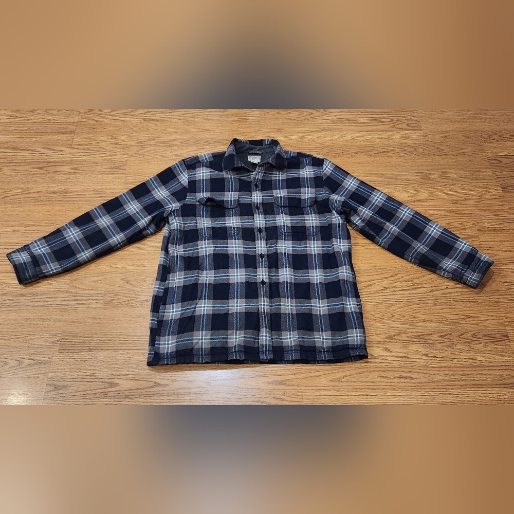 L.L. Bean Mens‎ Plaid Flannel Tradicional Fit Shirt, Black Gray & Blue, Size LR